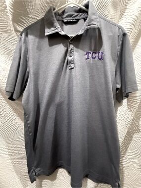 Travis Mathew Gray Polo with Purple TCU Embroidery